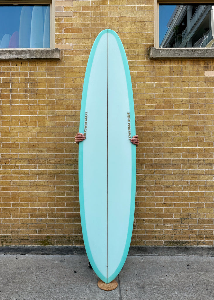 A Lovemachine Surfboards 7'6" aqua tint vBowls for sale