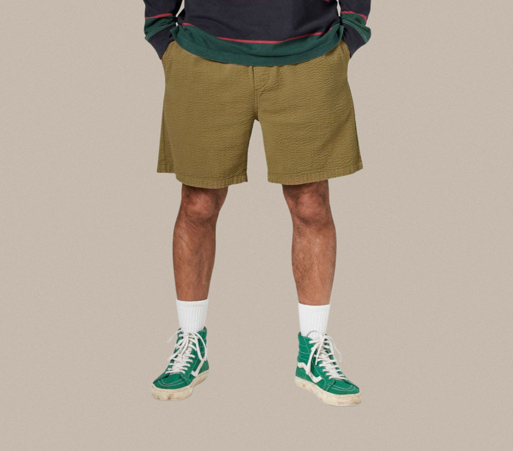 Olive green seersucker shorts from Portuguese Flannel