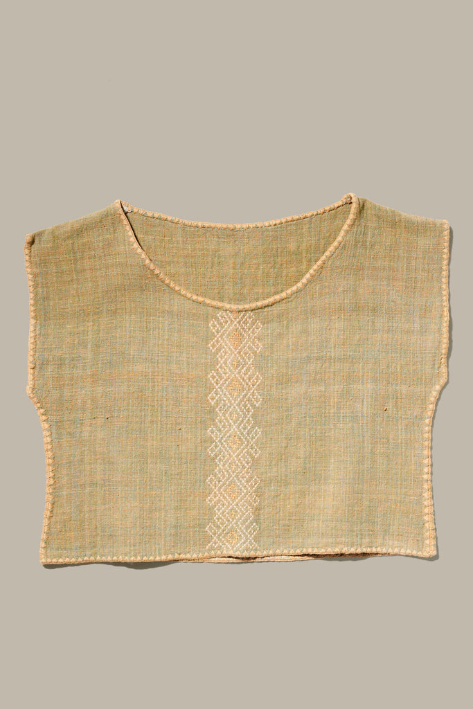 The Khadi Oaxaca Crop Top in Olive with Cream embroidery.